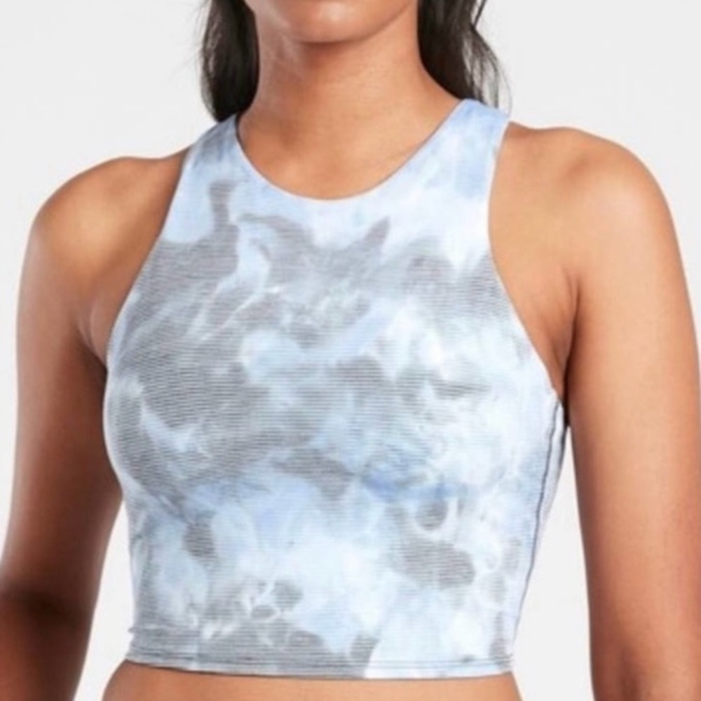 Athleta Conscious Crop Tank Top Textured Tie Dye Racer Back Size Small Blue